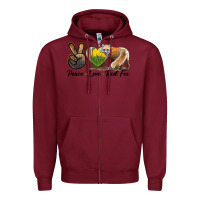 Burgundy Peace Love Red Fox Zipper Hoodie - LillyAllenDesigns
