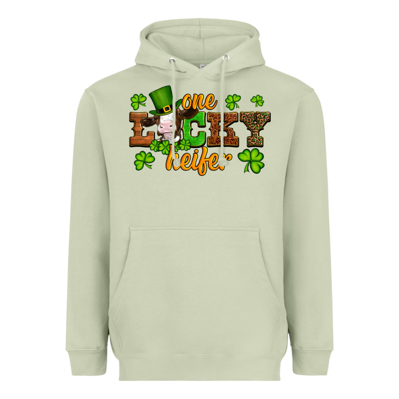 St Patricks One Lucky Heifer Baby Cow Heavyweight Hoodie by Artiststas | Teevron