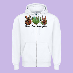 Peace Love Orangutan Zipper Hoodie Designed By Lillyallendesigns