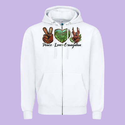 Peace Love Orangutan Zipper Hoodie Designed By Lillyallendesigns