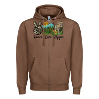 Chestnut Peace Love Hippo Zipper Hoodie - LillyAllenDesigns