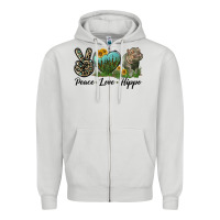 Dove Grey Peace Love Hippo Zipper Hoodie - LillyAllenDesigns