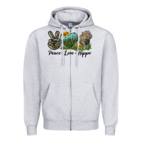 Heather Grey Peace Love Hippo Zipper Hoodie - LillyAllenDesigns