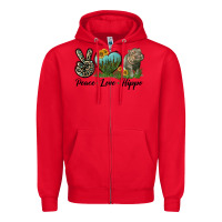 Red Peace Love Hippo Zipper Hoodie - LillyAllenDesigns