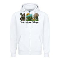 White Peace Love Hippo Zipper Hoodie - LillyAllenDesigns