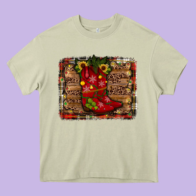 Cowboy Boots Christmas Heavy Core Tee Designed By Jahusdesignshop
