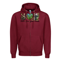 Burgundy Peace Love Giant Panda Zipper Hoodie - LillyAllenDesigns