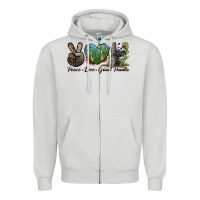 Dove Grey Peace Love Giant Panda Zipper Hoodie - LillyAllenDesigns