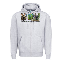 Heather Grey Peace Love Giant Panda Zipper Hoodie - LillyAllenDesigns