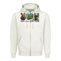 Oatmeal Heather Peace Love Giant Panda Zipper Hoodie - LillyAllenDesigns