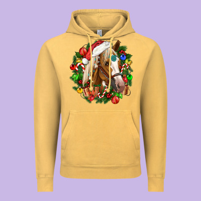 Horse Christmas Wreath Vintage Hoodie Designed By Cowgirlartshop