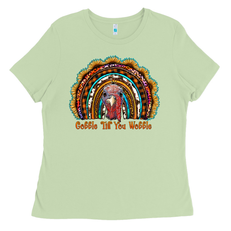 Gobble Till You Wobble Thanksgiving Rainbow Ladies Tee by RanaPortraitStore | Teevron