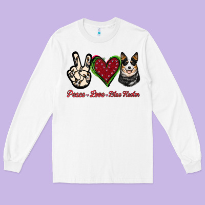 Peace Love Blue Heeler Long Sleeve Tee Designed By Jasminsmagicworld