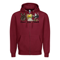 Burgundy peace love ostrich Zipper Hoodie - LillyAllenDesigns