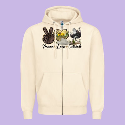 Peace Love Ostrich Zipper Hoodie Designed By Lillyallendesigns