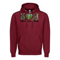 Burgundy Peace Love Sloths Zipper Hoodie - LillyAllenDesigns