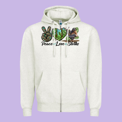 Peace Love Sloths Zipper Hoodie Designed By Lillyallendesigns