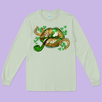 St. Patrick's Day Lips Long Sleeve Tee Designed By Cowgirlartshop