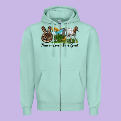 Peace Love Boer Goat Zipper Hoodie Designed By Lillyallendesigns