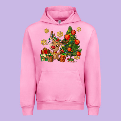 Reindeer And Christmas Tree Urban Hoodie Designed By Adodesignshop