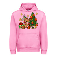 Fuchsia Pink reindeer and christmas tree Urban Hoodie - AdoDesignShop