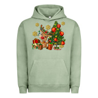 Pigment Oil Green reindeer and christmas tree Urban Hoodie - AdoDesignShop