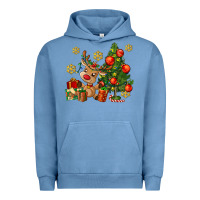 Pigment Pebble Blue reindeer and christmas tree Urban Hoodie - AdoDesignShop