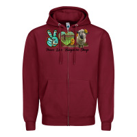 Burgundy Peace Love Hampshire Sheep Zipper Hoodie - LillyAllenDesigns