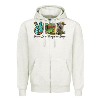 Oatmeal Heather Peace Love Hampshire Sheep Zipper Hoodie - LillyAllenDesigns
