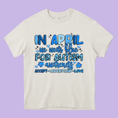 In April We Wear Blue For Autism Awareness Heavy Core Tee Designed By Artiststas