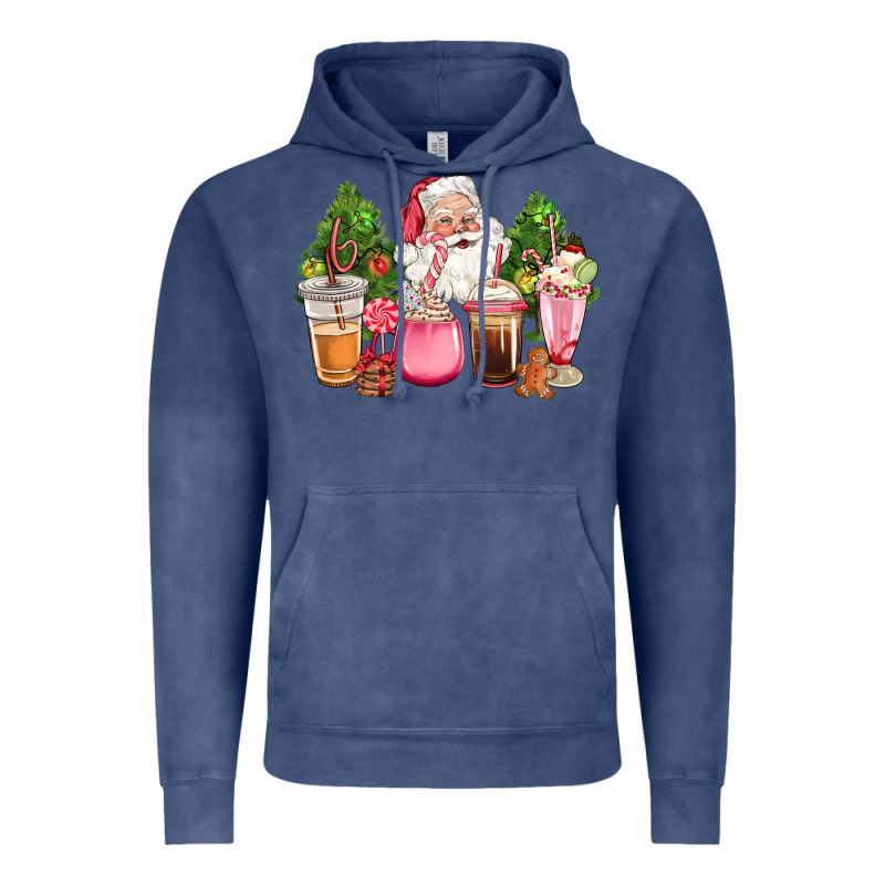 Pink Christmas Santa Coffe Cups Vintage Hoodie by CowGirlArtShop | Teevron