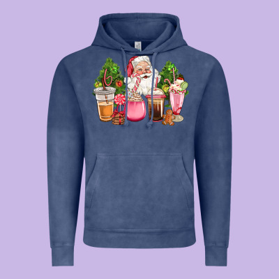 Pink Christmas Santa Coffe Cups Vintage Hoodie Designed By Cowgirlartshop