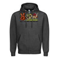 Charcoal Heather Peace Love White Tailed Buck Deer Zipper Hoodie - LillyAllenDesigns