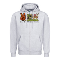 Heather Grey Peace Love White Tailed Buck Deer Zipper Hoodie - LillyAllenDesigns