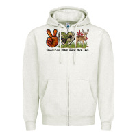 Oatmeal Heather Peace Love White Tailed Buck Deer Zipper Hoodie - LillyAllenDesigns
