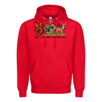 Red Peace Love White Tailed Buck Deer Zipper Hoodie - LillyAllenDesigns