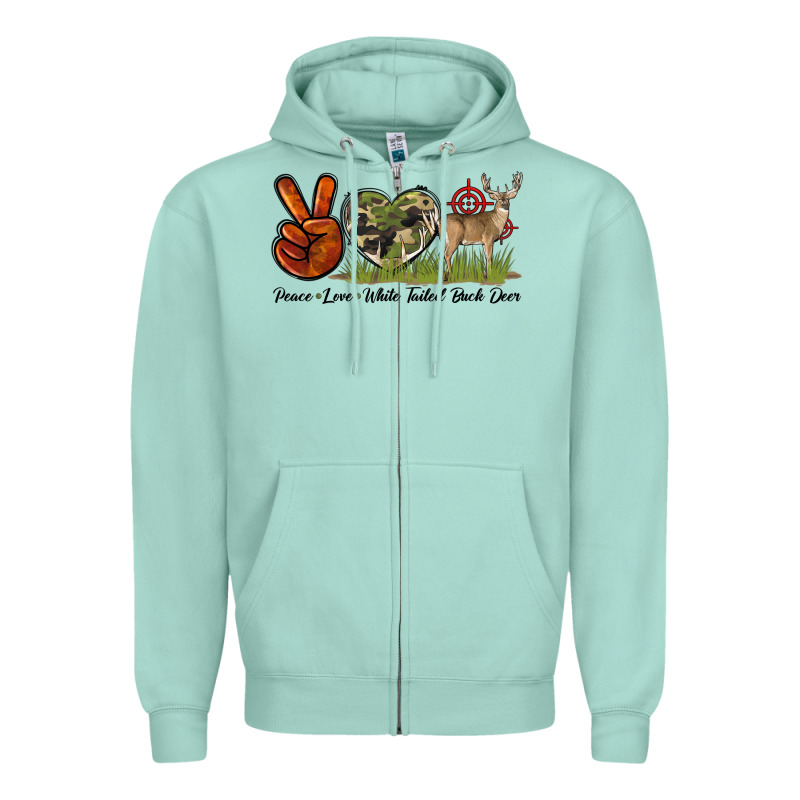 Peace Love White Tailed Buck Deer Zipper Hoodie by LillyAllenDesigns | Teevron