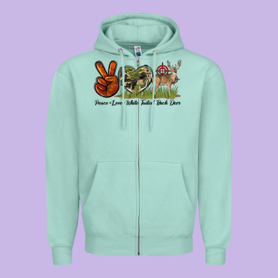 Peace Love White Tailed Buck Deer Zipper Hoodie Designed By Lillyallendesigns