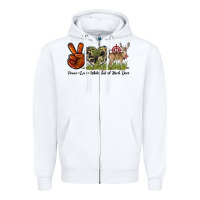 White Peace Love White Tailed Buck Deer Zipper Hoodie - LillyAllenDesigns