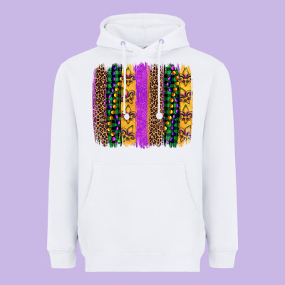 Mardi Gras Fleur De Lis And Beads Brush Stroke Heavyweight Hoodie Designed By Artiststas