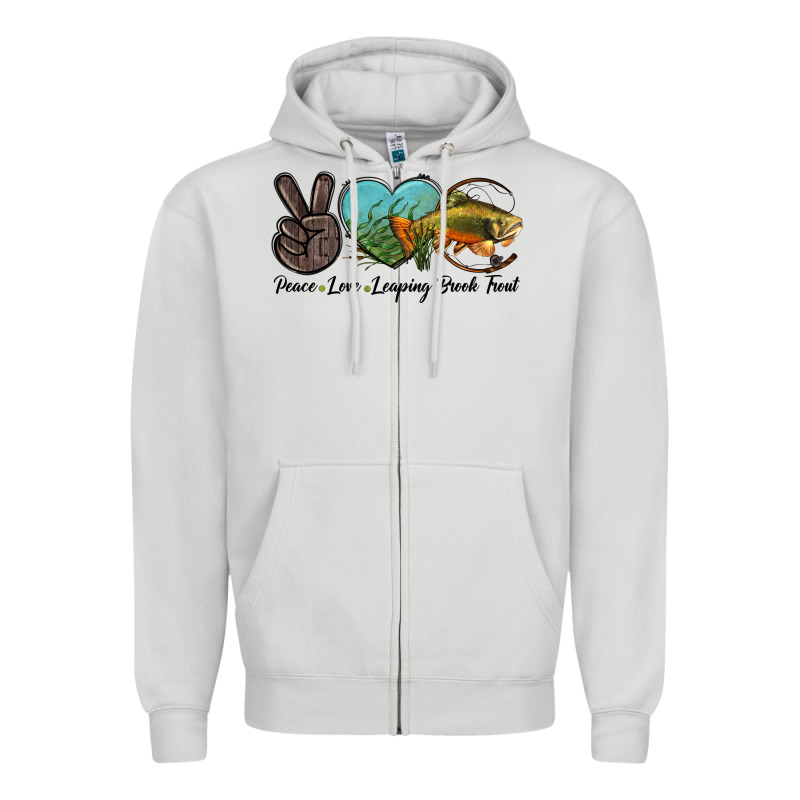 Peace Love Leaping Brook Trout Zipper Hoodie by LillyAllenDesigns | Teevron