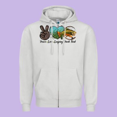 Peace Love Leaping Brook Trout Zipper Hoodie Designed By Lillyallendesigns