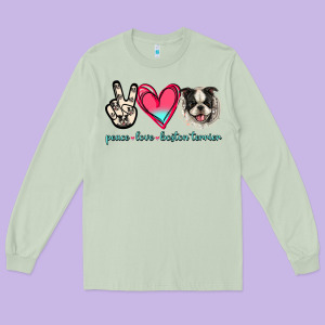 Peace Love Boston Terrier Long Sleeve Tee Designed By Jasminsmagicworld