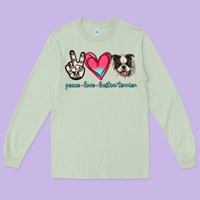 Peace Love Boston Terrier Long Sleeve Tee Designed By Jasminsmagicworld