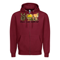 Burgundy Peace Love Wild cat Zipper Hoodie - LillyAllenDesigns