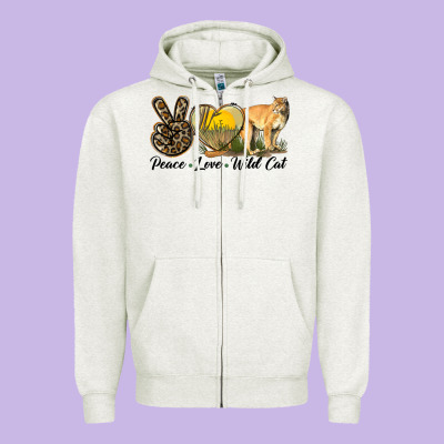 Peace Love Wild Cat Zipper Hoodie Designed By Lillyallendesigns