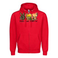 Red Peace Love Wild cat Zipper Hoodie - LillyAllenDesigns