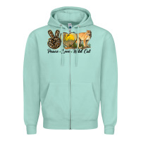 Seafoam Peace Love Wild cat Zipper Hoodie - LillyAllenDesigns