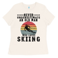 Never Underestimate An Old Man Who Loves Skiing Ladies Tee | Teevron