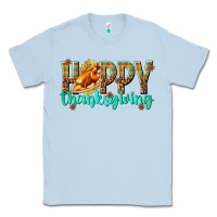Dusty Blue Happy Thanksgiving with Turkey Classic Tee - texasbilliewilder